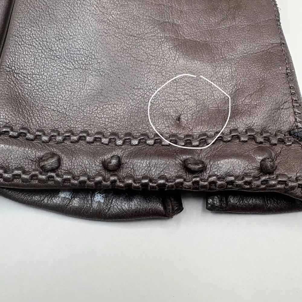 VTG Leather Gloves Sz 7 Brown Knit Fabric‎ Lined Unbranded Braided Embellished